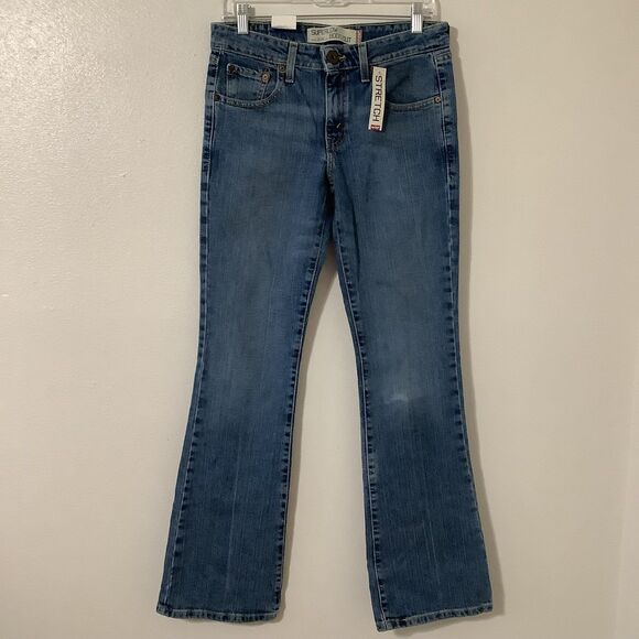 New with Flaws Levi's 518 Super Low Boot Cut Stretch Denim Jeans Juniors 7M - Picture 1 of 9